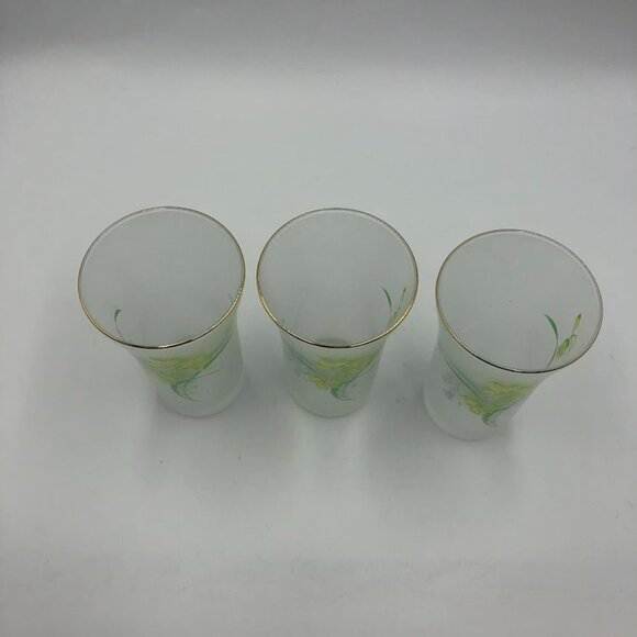 Vintage Set of 3 Frosted Swig Tall Shot Glasses Floral Wheat Grass Design - Picture 11 of 15